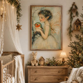 ヴィンテージ クリスマス フェアリーとコマドリの壁掛けアート ポスター