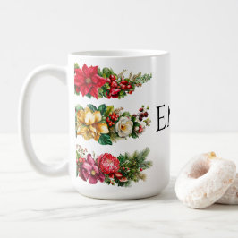 ヴィンテージ クリスマス フラワーとベリーの水彩クリップアート コーヒーマグカップ