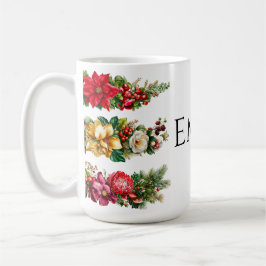 ヴィンテージ クリスマス フラワーとベリーの水彩クリップアート コーヒーマグカップ