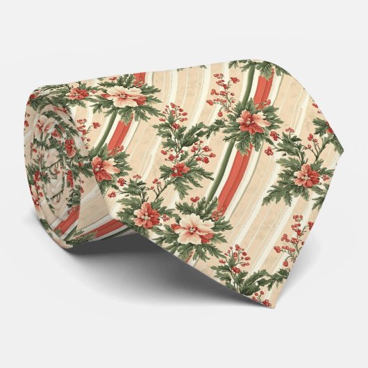 ヴィンテージ クリスマス フローラル ストライプ (9) ネクタイ (ロール)