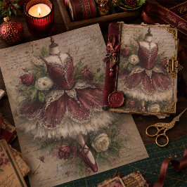 ヴィンテージ クリスマス フローラル バレリーナ デコパージュ 薄葉紙