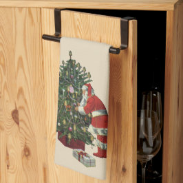 ヴィンテージ クリスマス、プレゼントを持ったサンタクロース キッチンタオル