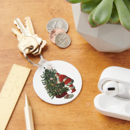 ヴィンテージ クリスマス、プレゼントを持ったサンタクロース キーホルダー