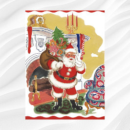 ヴィンテージ クリスマス、プレゼントを持った陽気なサンタクロース ポスター