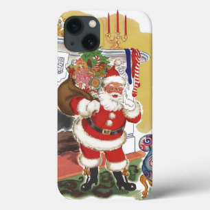 ヴィンテージ クリスマス、プレゼントを持った陽気なサンタクロース iPhone 13ケース