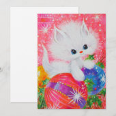 ヴィンテージ クリスマス ホワイト キッテン ホリデー カード (正面/裏面)