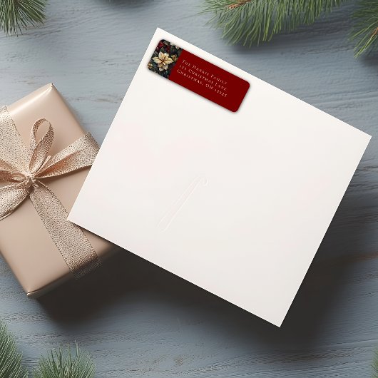 ヴィンテージ クリスマス ポインセチア リターンアドレス ラベル