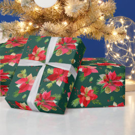 ヴィンテージ クリスマス ポインセチア 花柄 クリスマス ラッピングペーパー