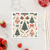 ヴィンテージ クリスマス ミカン & リボン ホリデー スタンダードカクテルナプキン (インサイチュ)