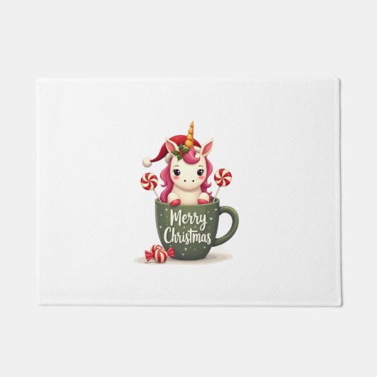 ヴィンテージ クリスマス ユニコーン Merry Christmas Mug C ドアマット (正面)