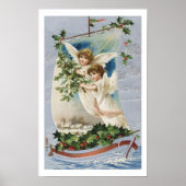 ヴィンテージ クリスマス、ヨットのビクトリア朝の天使 ポスター (正面)