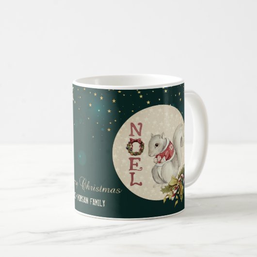 ヴィンテージ クリスマス リス、雪の結晶 コーヒーマグカップ (正面右)