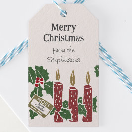 ヴィンテージ クリスマス リノカットプリント ろうそく ポストカード ギフトタグ