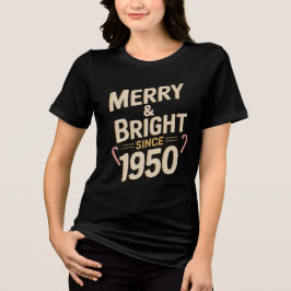 ヴィンテージ クリスマス レタリング メリー ブライト シンセ トライブレンドTシャツ