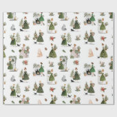 ヴィンテージ クリスマス レディースと猫の水彩画 ラッピングペーパー (フラット)