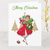 ヴィンテージ クリスマス レディ メリークリスマス カード (黄色い花)