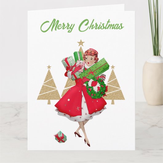 ヴィンテージ クリスマス レディ メリークリスマス カード (正面)