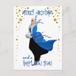 ヴィンテージ クリスマス レディ メリークリスマス グリーティング ポストカード