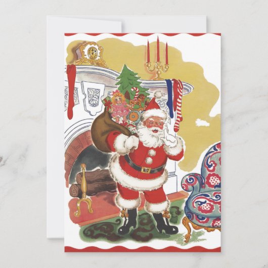 ヴィンテージ クリスマス、レトロ サンタクロース インビテーション (正面)