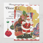 ヴィンテージ クリスマス、レトロ サンタクロース インビテーション (正面/裏面)