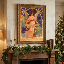 ヴィンテージ クリスマス、ヴィクトリア朝の天使が聖書を読む ポスター