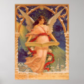 ヴィンテージ クリスマス、ヴィクトリア朝の天使が聖書を読む ポスター (正面)