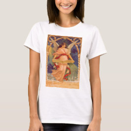 ヴィンテージ クリスマス、ヴィクトリア朝の天使が聖書を読む Tシャツ
