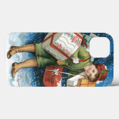 ヴィンテージ クリスマス、冬の雪の中のプレゼントを持った女の子 Case-Mate iPhoneケース (裏面 (横))