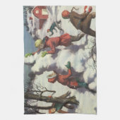 ヴィンテージ クリスマス 子供たちの雪合戦 キッチンタオル (縦)