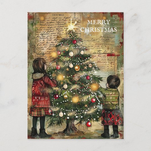 ヴィンテージ クリスマス 子供達によるツリーの飾り付け (正面)