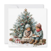 ヴィンテージ クリスマス 子供 水彩画