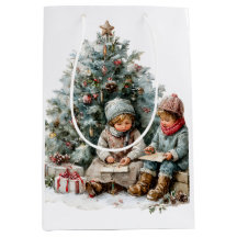 ヴィンテージ クリスマス 子供 水彩画