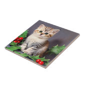 ヴィンテージ クリスマス 子猫とヒイラギ タイル (側面)