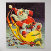 ヴィンテージ クリスマス 宇宙船のサンタクロース ポスター (正面)