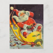 ヴィンテージ クリスマス、宇宙船のサンタクロース ポストカード (正面)
