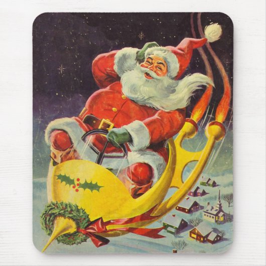 ヴィンテージ クリスマス 宇宙船のサンタクロース マウスパッド (正面)
