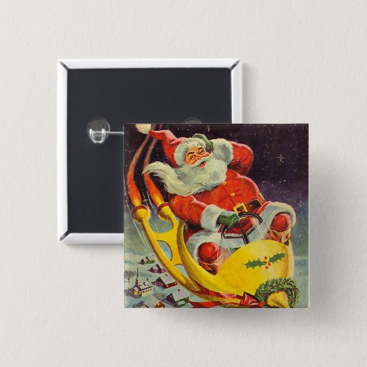 ヴィンテージ クリスマス 宇宙船のサンタクロース 缶バッジ (正面&裏面)