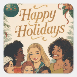 ヴィンテージ クリスマス 家族 新年 メッセージ スクエアシール
