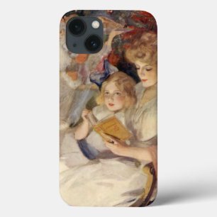 ヴィンテージ クリスマス、寝る前の物語を読み聞かせるお母さん iPhone 13ケース