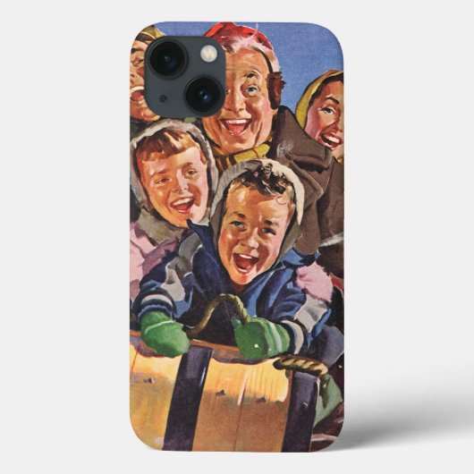 ヴィンテージ クリスマス 幸せな家族のそり遊び Case-Mate iPhoneケース (裏面)