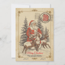 ヴィンテージ クリスマス 手描き フラット ホリデーカード