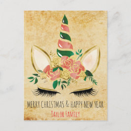 ヴィンテージ クリスマス 新年 冬のユニコーン ポストカード