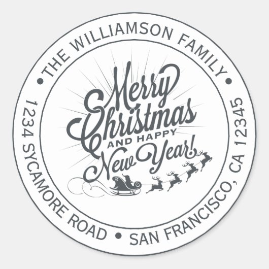 ヴィンテージ クリスマス 新年 返送先住所 ラウンドシール (正面)