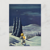 ヴィンテージ クリスマス、星を持つ雪の天使の散歩 シーズンポストカード (正面)