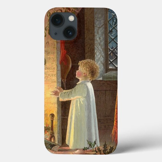 ヴィンテージ クリスマス、暖炉のそばの子供 Case-Mate iPhoneケース (裏面)