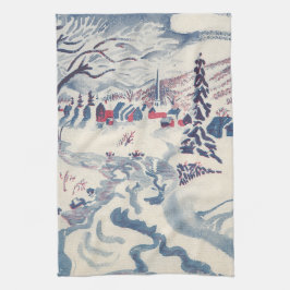ヴィンテージ クリスマス 森の雪景色 キッチンタオル