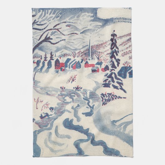 ヴィンテージ クリスマス 森の雪景色 キッチンタオル (縦)