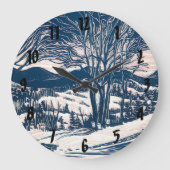 ヴィンテージ クリスマス 森の雪景色 山々  ラージ壁時計 (正面)