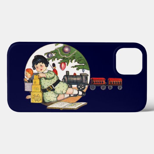 ヴィンテージ クリスマス、楽しそうなおもちゃ遊びをする少年 Case-Mate iPhoneケース (裏面 (横))