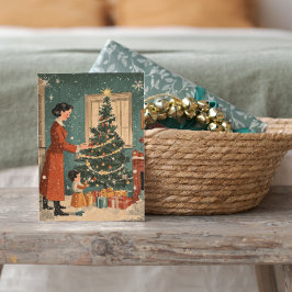 ヴィンテージ クリスマス 母と子 ツリーの飾り付け